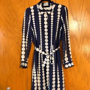 Boden Midi dress in navy blue polka dot